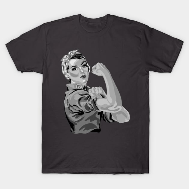 Rosie The Riveter in Shades of Gray T-Shirt by Slightly Unhinged